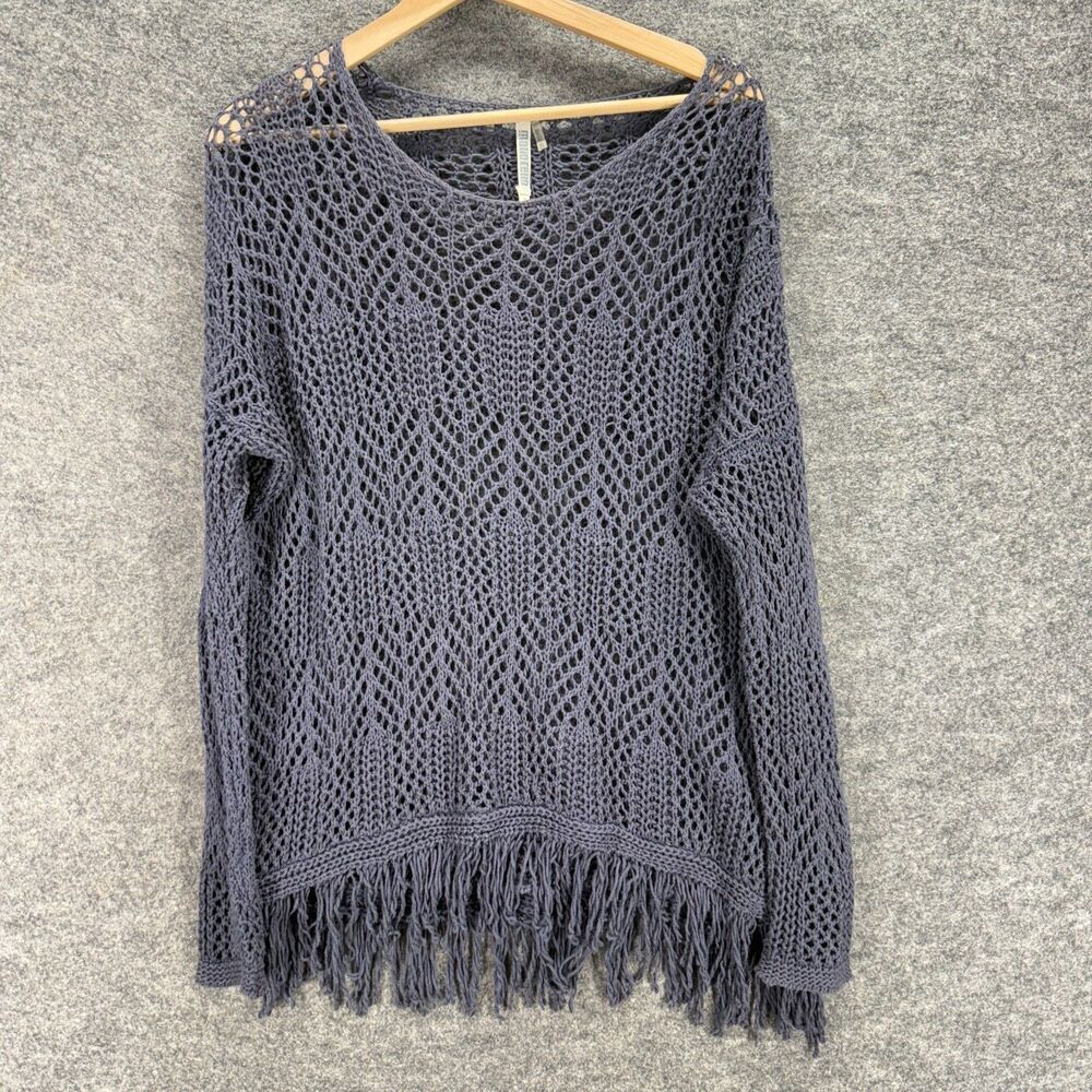 Monoreno Sweater Pullover Women S Small Gray Knit Fringe Long Sleeve Round Neck
